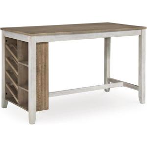 Signature Design by Ashley Gesthaven Farmhouse Counter Height Dining Table with 3 Shelves and Trestle Base, Light Brown & White(Whitewash)