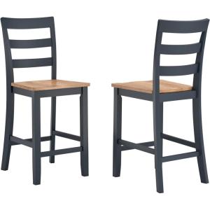 Signature Design by Ashley Gesthaven Solid Wood Frame Counter Height Barstool, Set of 2, Slate Blue/Natural(Light Brown & Blue)