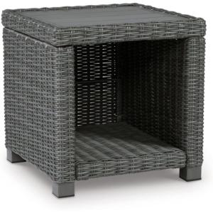 Signature Design by Ashley Grasson Lane Outdoor Wicker Cocktail Table with Aluminum Frame, Brown(Grey)