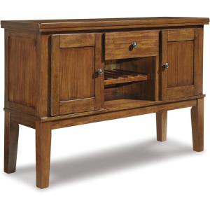 Signature Design by Ashley Haddigan Casual Traditional Dining Room Buffet Cabinet with Wine Rack, Adjustable Shelf, 1 Drawer, Wood, 54″ Wide, Dark Brown(Medium Brown)