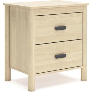 Signature Design by Ashley Hallityn Minimalist 2 Drawer Nightstand, Smooth-Gliding Drawers, Wood, 21.34″ W x 15.94″ D x 24.37″ H, Matte White Finish(Beige)