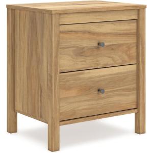 Signature Design by Ashley Hallityn Minimalist 2 Drawer Nightstand, Smooth-Gliding Drawers, Wood, 21.34″ W x 15.94″ D x 24.37″ H, Matte White Finish(Honey Brown)