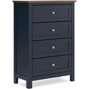 Signature Design by Ashley Landocken Shaker 6-Drawer Dresser with Metal Knobs, Light Brown & Blue(4 Drawer Chest)