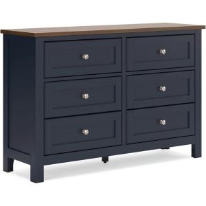 Signature Design by Ashley Landocken Shaker 6-Drawer Dresser with Metal Knobs, Light Brown & Blue(6 Drawer Dresser)