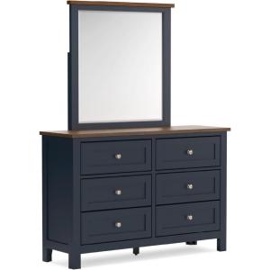 Signature Design by Ashley Landocken Shaker 6-Drawer Dresser with Metal Knobs, Light Brown & Blue(Dresser and Mirror)