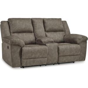 Signature Design by Ashley Laresview Contemporary Faux Leather Manual 2 Seat Reclining Sofa, Gray(Reclining Loveseat with Console)