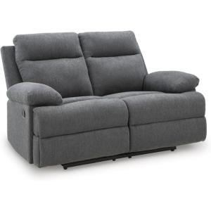 Signature Design by Ashley Leesworth Modern Leather Match Power Reclining Loveseat with USB Ports, Dark Brown(Charcoal)