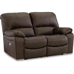 Signature Design by Ashley Leesworth Modern Leather Match Power Reclining Loveseat with USB Ports, Dark Brown(Dark Brown)