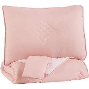 Signature Design by Ashley Lexann Twin Youth Mountain Pattern Comforter Set with Sham, Pink & White(Full)
