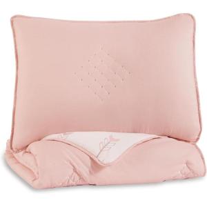 Signature Design by Ashley Lexann Twin Youth Mountain Pattern Comforter Set with Sham, Pink & White(Twin)