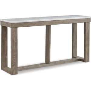 Signature Design by Ashley Loyaska Casual Sofa Table with Marble Top, Brown & White(Two Tone)