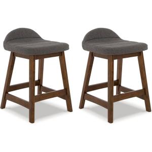 Signature Design by Ashley Lyncott Casual Counter Height Upholstered Bar Stool with Foam Cushion, 2 Count, 24.25″ Seat Height, Wood Frame, Charcoal & Brown(Charcoal & Brown)