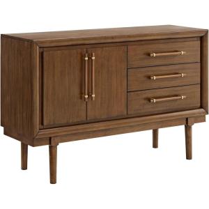 Signature Design by Ashley Lyncott Contemporary 2-Door Dining Server with Fixed Shelf and Felt-Lined Drawers, Light Brown