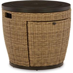 Signature Design by Ashley Malayah Casual Outdoor Resin Wicker Gas Firepit Table, Brown