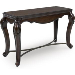 Signature Design by Ashley Maylee Classic Sofa Table with Cabriole Legs and Metal Stretcher, Dark Brown
