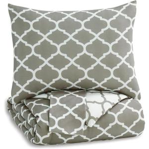 Signature Design by Ashley Media Twin Comforter Set, Gray/White(Full)