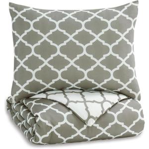 Signature Design by Ashley Media Twin Comforter Set, Gray/White(Twin)