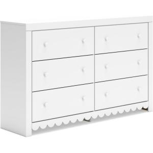 Signature Design by Ashley Mollviney Coastal 6-Drawer Dresser with Safety Stop and Scalloped Detailing, White