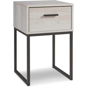Signature Design by Ashley Neilsville 1 Drawer Night Stand Nightstand, 26″ Tall, Light Brown(Whitewash-1)