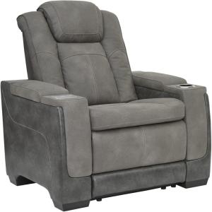 Signature Design by Ashley Next-Gen DuraPella Power Recliner with Adjustable Headrest, Storage Armrests, Wireless & USB Charging, Faux Leather, 2-Tone Gray(Grey)
