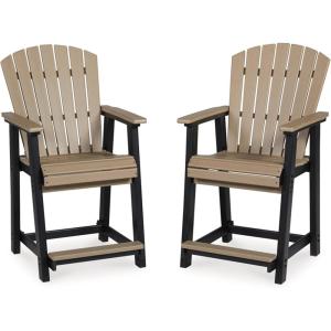 Signature Design by Ashley Outdoor Fairen Trail HDPE Patio Barstool, 2 Count, Black, Brown