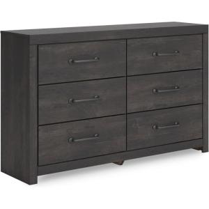 Signature Design by Ashley Paxberry Boho 6 Drawer Dresser, Smooth-gliding Faux Laminate Lined Drawers, Wood, 61.26″ W x 15.83″ D x 40″ H, Whitewash(Dark Gray)