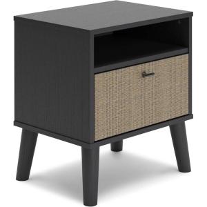 Signature Design by Ashley Piperton 1 Drawer Night Stand Nightstand, 21.88″ Tall, Black & Light Brown(Rattan)