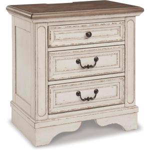 Signature Design by Ashley Realyn Traditional Cottage 1 Drawer Nightstand with Dovetail Construction & Open Display Shelf, Chipped White, 27″ Tall, Distressed Brown(Chipped White)