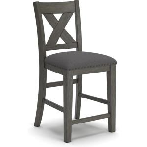 Signature Design by Ashley Robbinsdale Farmhouse Upholstered Barstool, Set of 2, X-Back, Nailhead Trim, Wood, 24.75″ H, White & Light Gray(Dark Gray)