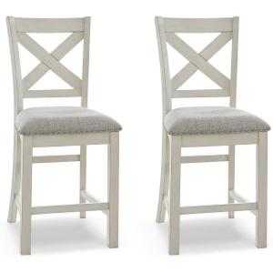 Signature Design by Ashley Robbinsdale Farmhouse Upholstered Barstool, Set of 2, X-Back, Nailhead Trim, Wood, 24.75″ H, White & Light Gray(White)