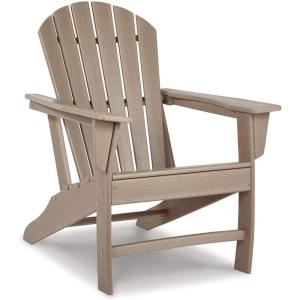 Signature Design by Ashley Sundown Treasure Outdoor Patio HDPE Weather Resistant Adirondack Chair, White(Light Brown)