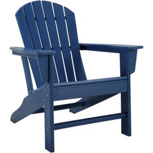 Signature Design by Ashley Sundown Treasure Outdoor Patio HDPE Weather Resistant Adirondack Chair, White(Navy Blue)