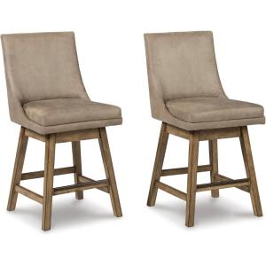 Signature Design by Ashley Tallenger Upholstered Counter Height Barstool, Set of 2, Beige(Beige)
