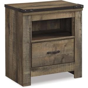 Signature Design by Ashley Trinell Rustic 1 Drawer Nightstand, USB Charing, Storage Cubby, Nailhead Accents, Wood, 24.72″ W x 16.18″ D x 26.22″ H, Warm Brown(Brown Plank)