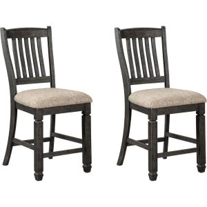 Signature Design by Ashley Tyler Creek Farmhouse 24.38″ Counter Height Upholstered Barstool, Set of 2, Almost Black(Black)