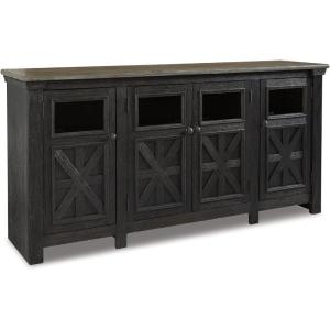 Signature Design by Ashley Tyler Creek Farmhouse TV Stand Fits TVs up to 72″, 4 Glass Doors, 3 Adjustable Storage Shelves, Dark Gray(TV Stand)