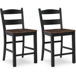 Signature Design by Ashley Valebeck Casual Rustic Counter Height Bar Stool with Contoured Seat and Footrest, Set of 2, Wood, 24″ High, Black & Dark Brown