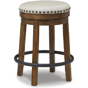 Signature Design by Ashley Valebeck Casual Upholstered Swivel Stool, Round Metal Footrest, Nailhead Trim Detail, Wood, 24″, White & Black(Dark Brown)