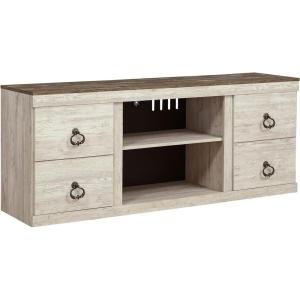 Signature Design by Ashley Willowton Shabby Chic Large TV Stand up to 60″ with 3 Shelves and Fireplace Option, White