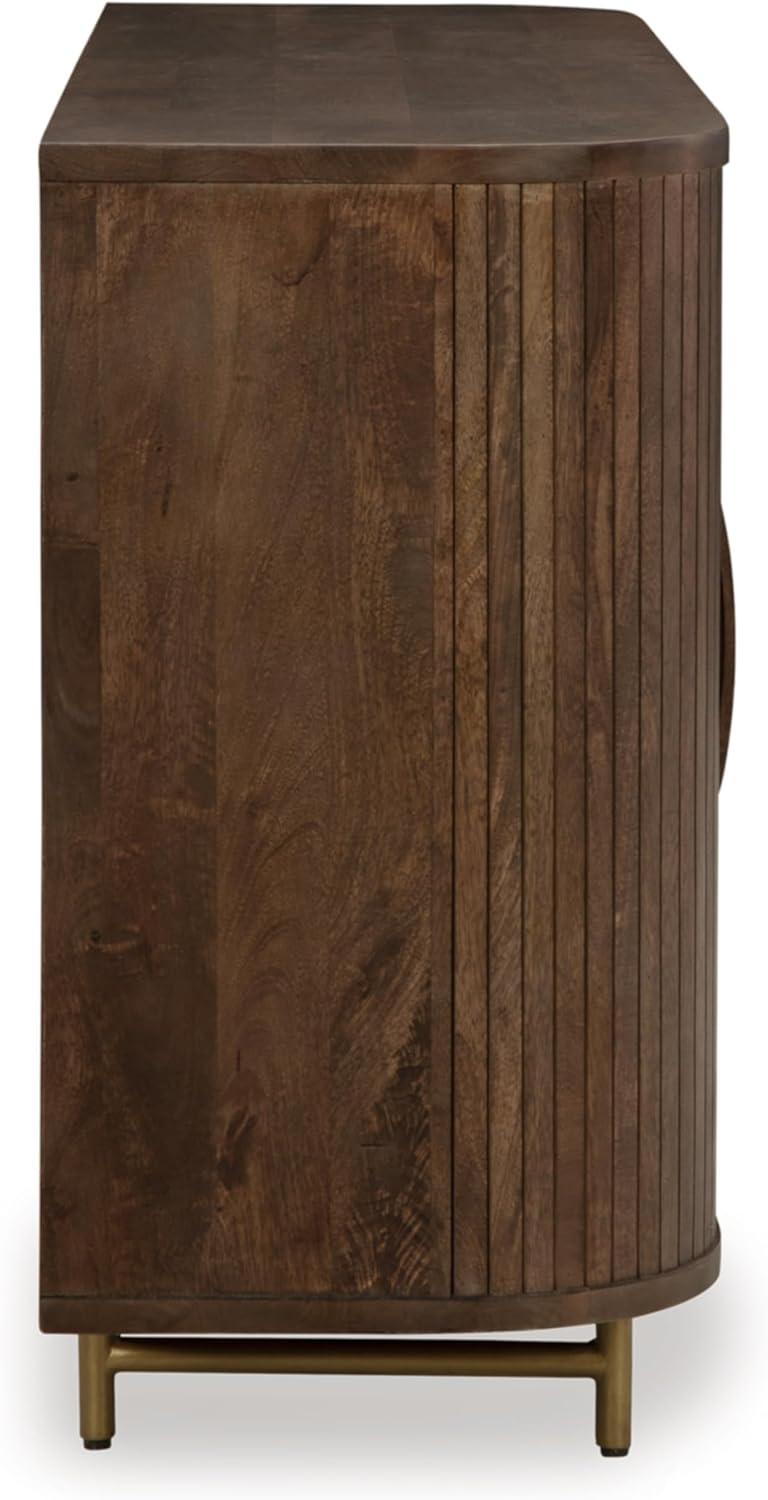 imageSignature Design by Ashley Amickly Contemporary 4Door Accent Cabinet with 2 Shelves Cord Management and Fluted Design Dark Brown