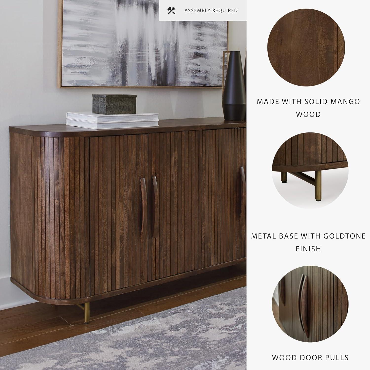imageSignature Design by Ashley Amickly Contemporary 4Door Accent Cabinet with 2 Shelves Cord Management and Fluted Design Dark Brown