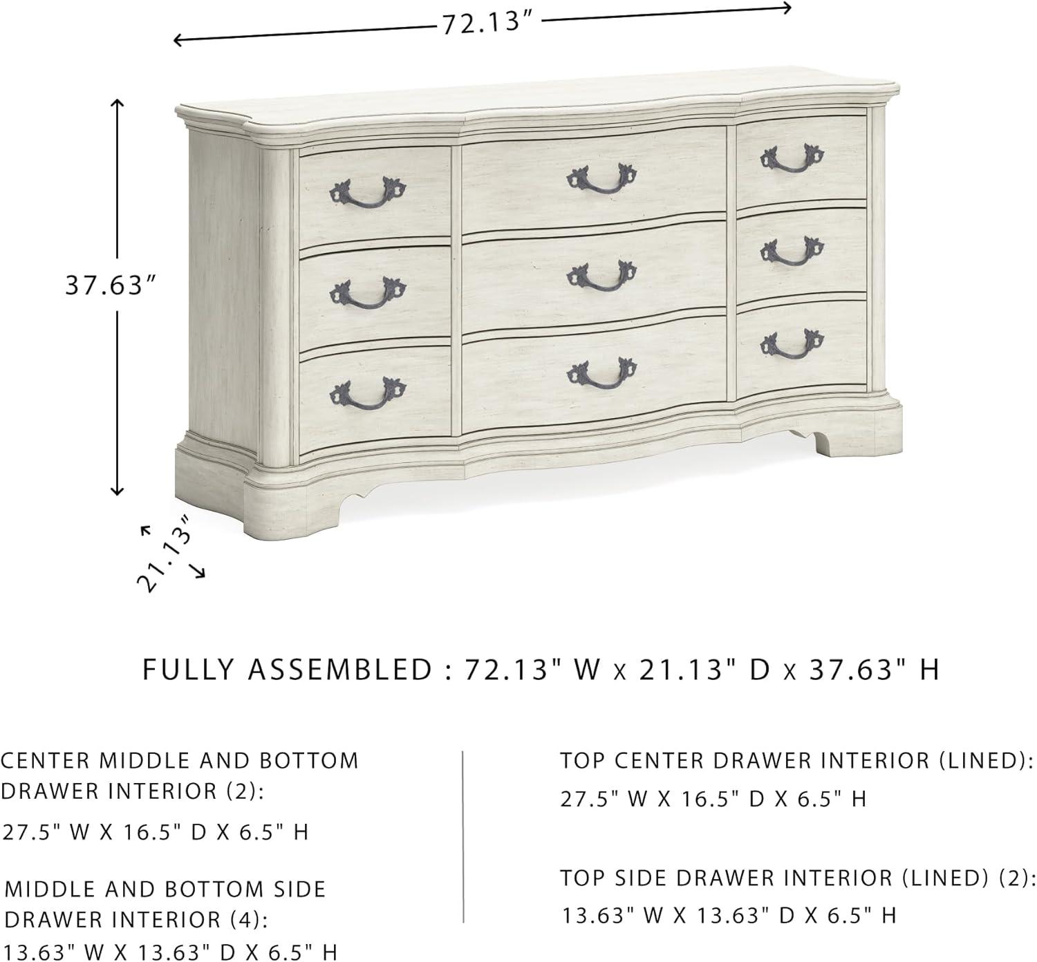 imageSignature Design by Ashley Arlendyne Traditional 9 Drawer Dresser with Feltlined Top Drawer for Bedroom WhiteWhite