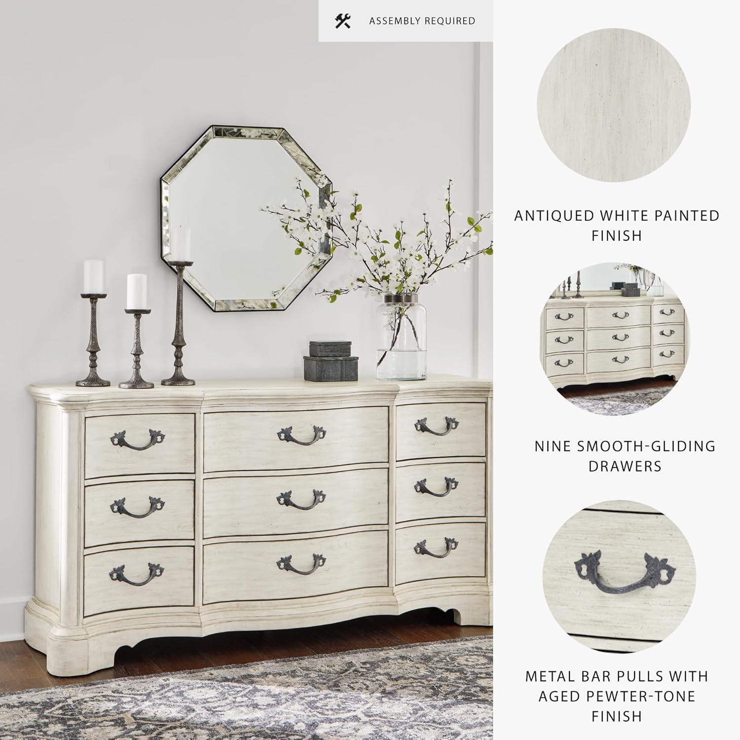 imageSignature Design by Ashley Arlendyne Traditional 9 Drawer Dresser with Feltlined Top Drawer for Bedroom WhiteWhite