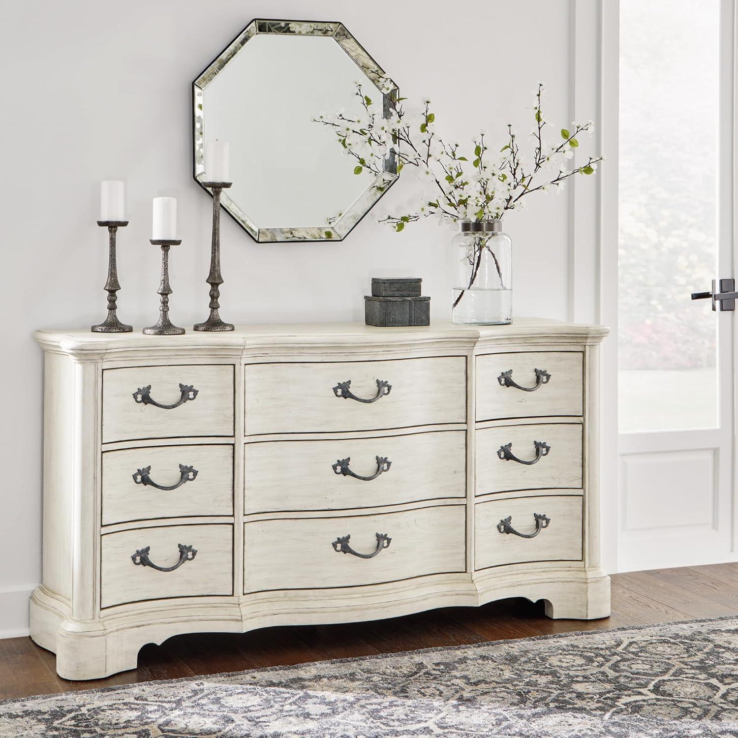 imageSignature Design by Ashley Arlendyne Traditional 9 Drawer Dresser with Feltlined Top Drawer for Bedroom WhiteWhite