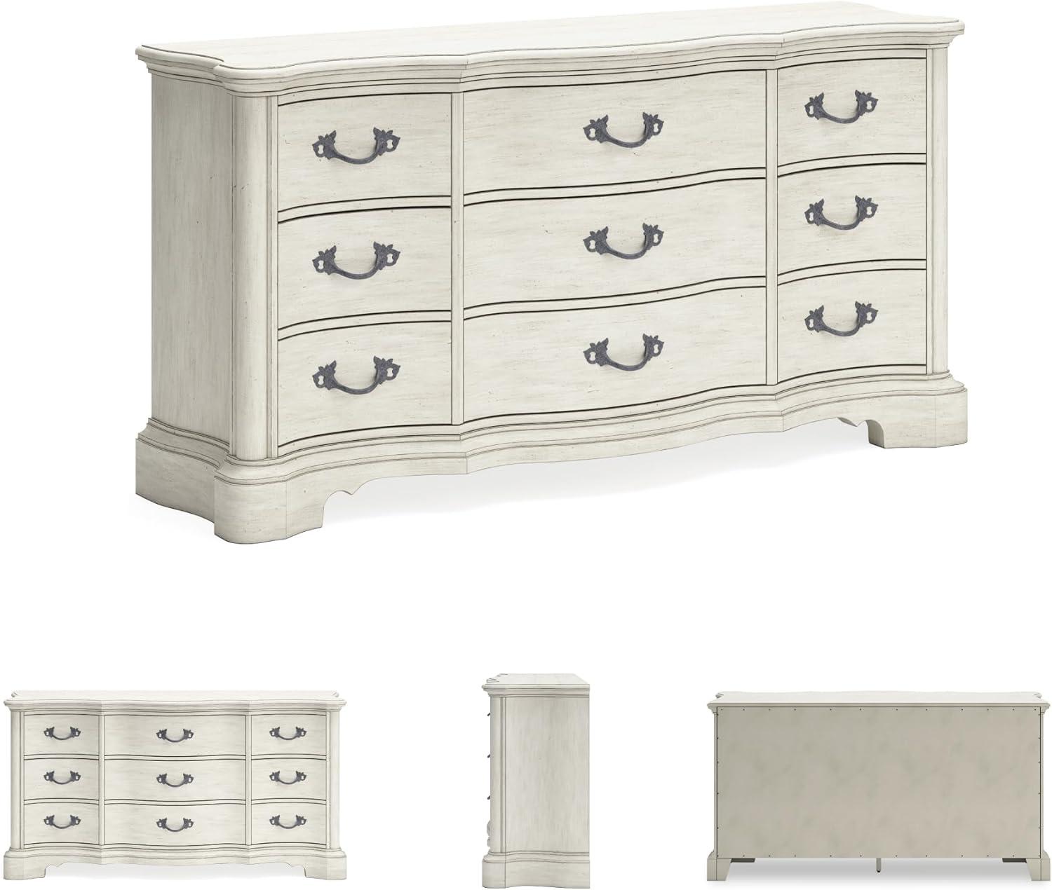 imageSignature Design by Ashley Arlendyne Traditional 9 Drawer Dresser with Feltlined Top Drawer for Bedroom WhiteWhite