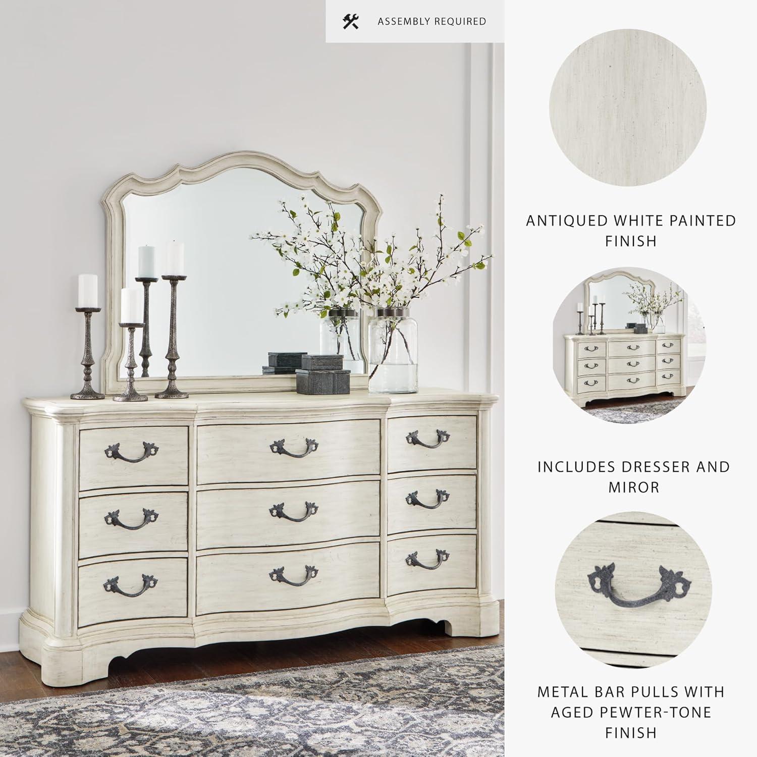 imageSignature Design by Ashley Arlendyne Traditional 9 Drawer Dresser with Feltlined Top Drawer for Bedroom WhiteWhite