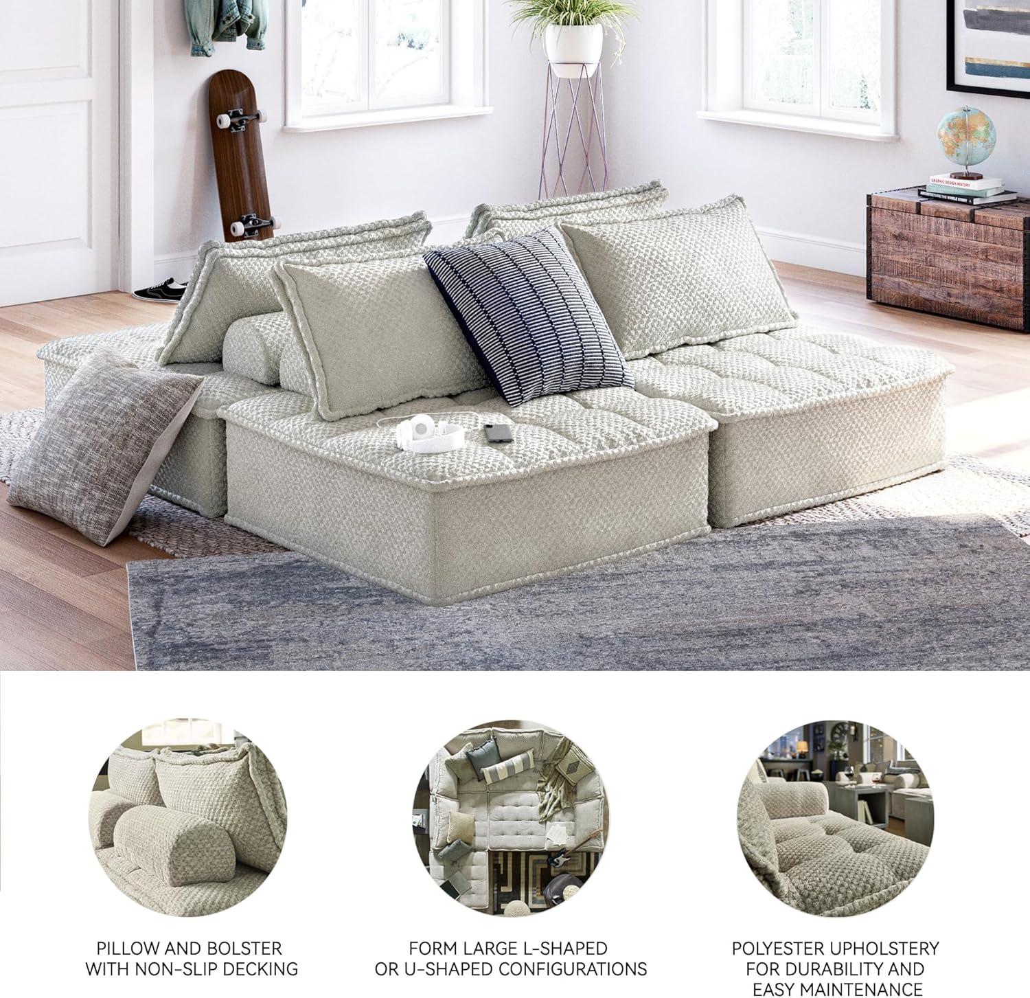 imageSignature Design by Ashley Bales Casual Modular Upholstered Armless Accent Chair with NonSlip Decking and Feet BlueTaupe