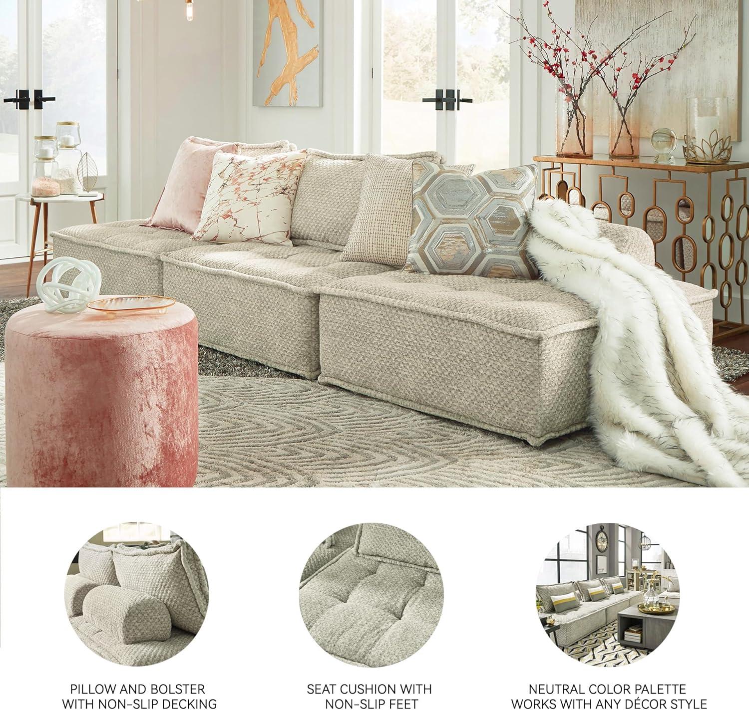 imageSignature Design by Ashley Bales Casual Modular Upholstered Armless Accent Chair with NonSlip Decking and Feet BlueTaupe