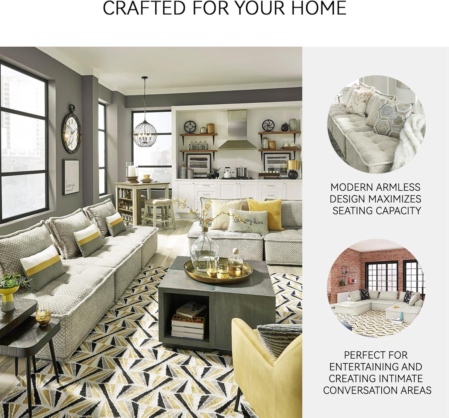 imageSignature Design by Ashley Bales Casual Modular Upholstered Armless Accent Chair with NonSlip Decking and Feet BlueTaupe