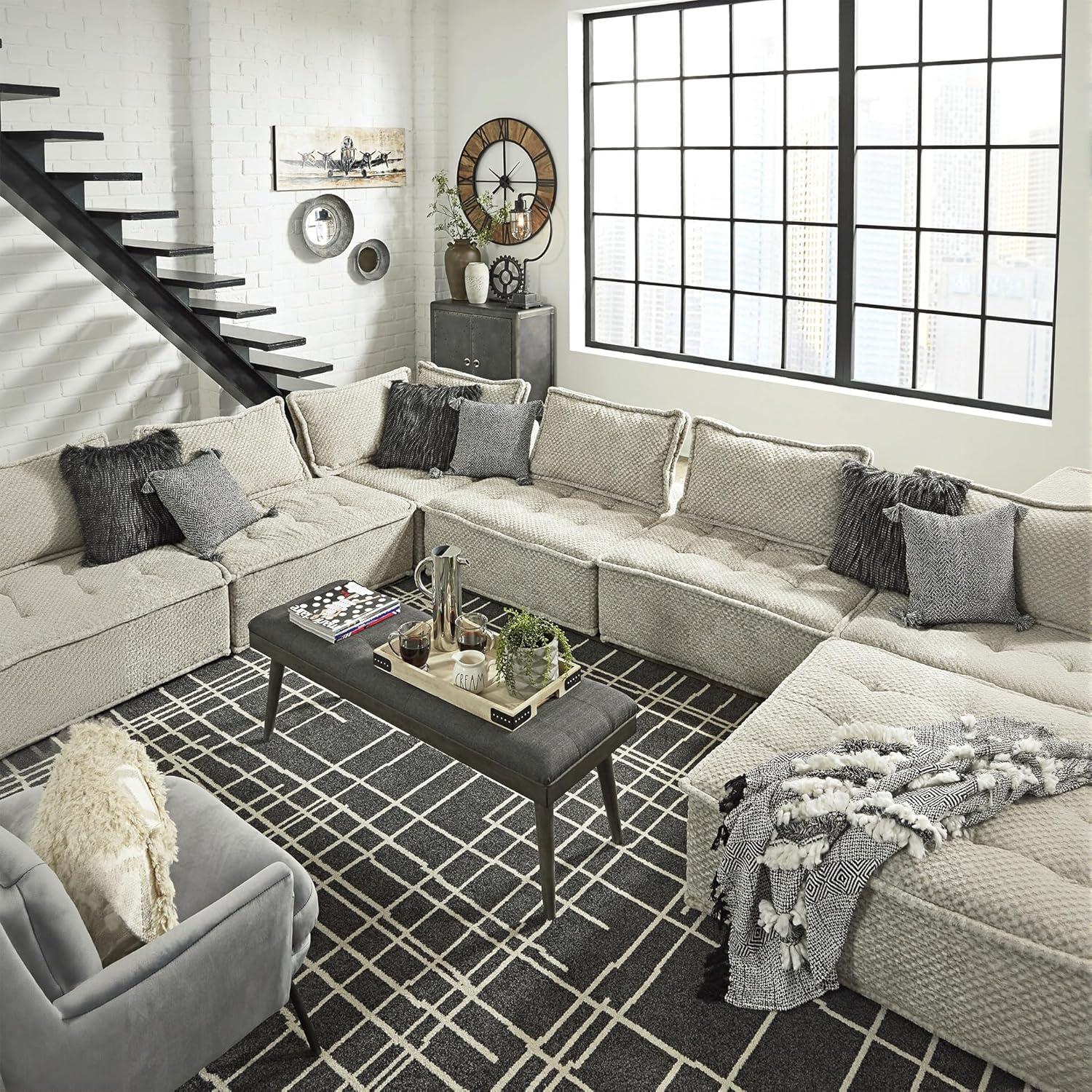 imageSignature Design by Ashley Bales Casual Modular Upholstered Armless Accent Chair with NonSlip Decking and Feet BlueTaupe